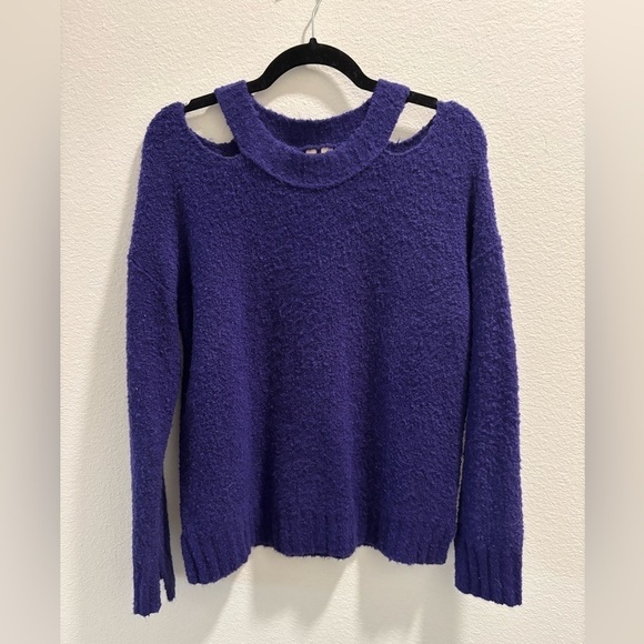 Anthropologie Moth Cold Shoulder Cut Out Sweater Blue/Purple | size M - Picture 1 of 6